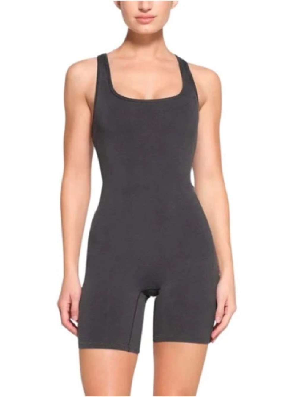 SKIMS OUTDOOR MID THIGH ONESIE BODYSUIT ROMPER: ASH IN SIZE LARGE
